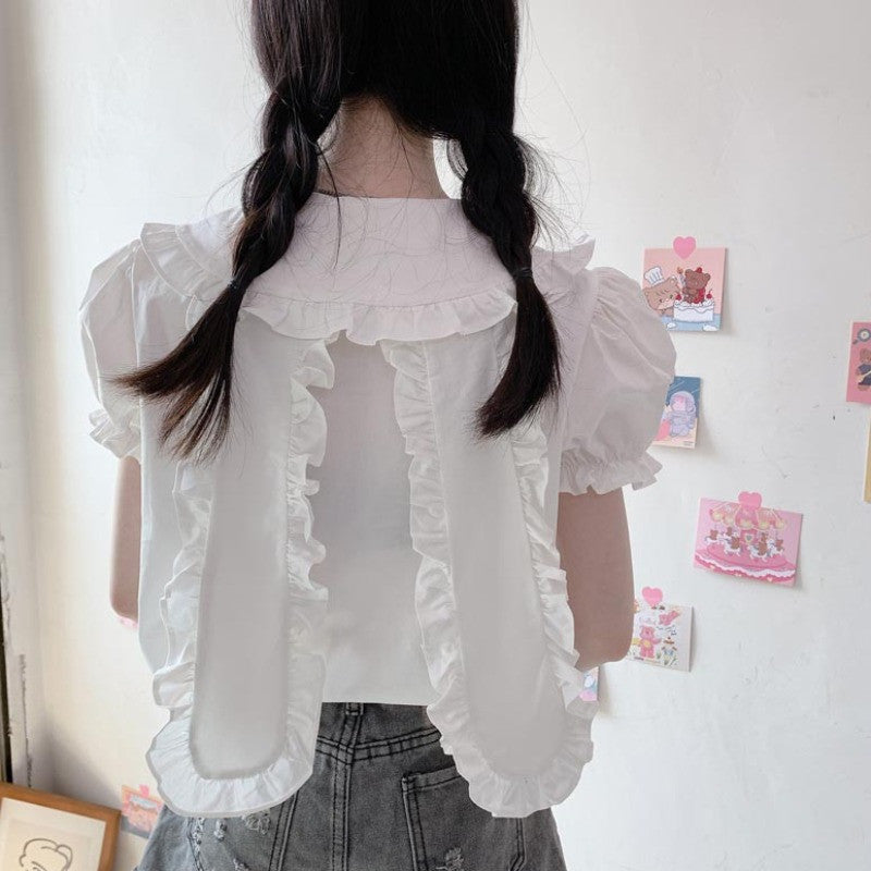 Puff Sleeve White Shirt Top    HA0748