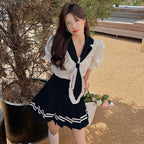 Sweet Shirt Top Pleated Skirt Set  HA0491