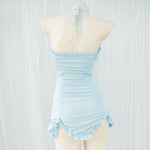 V-neck lace nightdress package hip miniskirt dress    HA1072