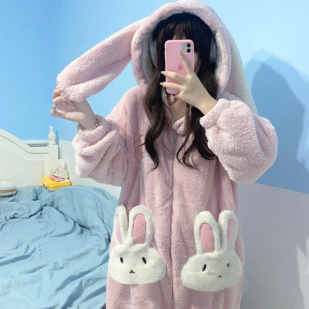 Cute Girl Rabbit One-Piece Pajamas HA1464