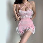 Lrregular Pleated Sling Dress   HA1639