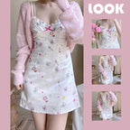 Ice silk suspender print dress   HA0542
