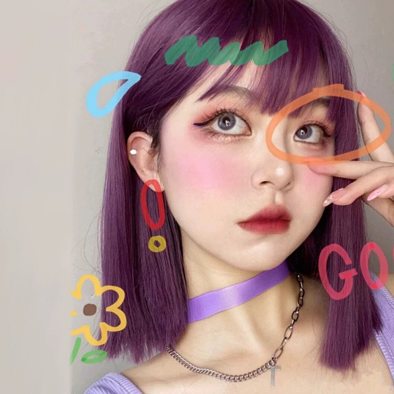 Purple Medium Length Straight Hair Wig   HA1670