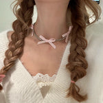 Bow zircon necklace clavicle chain HA1597
