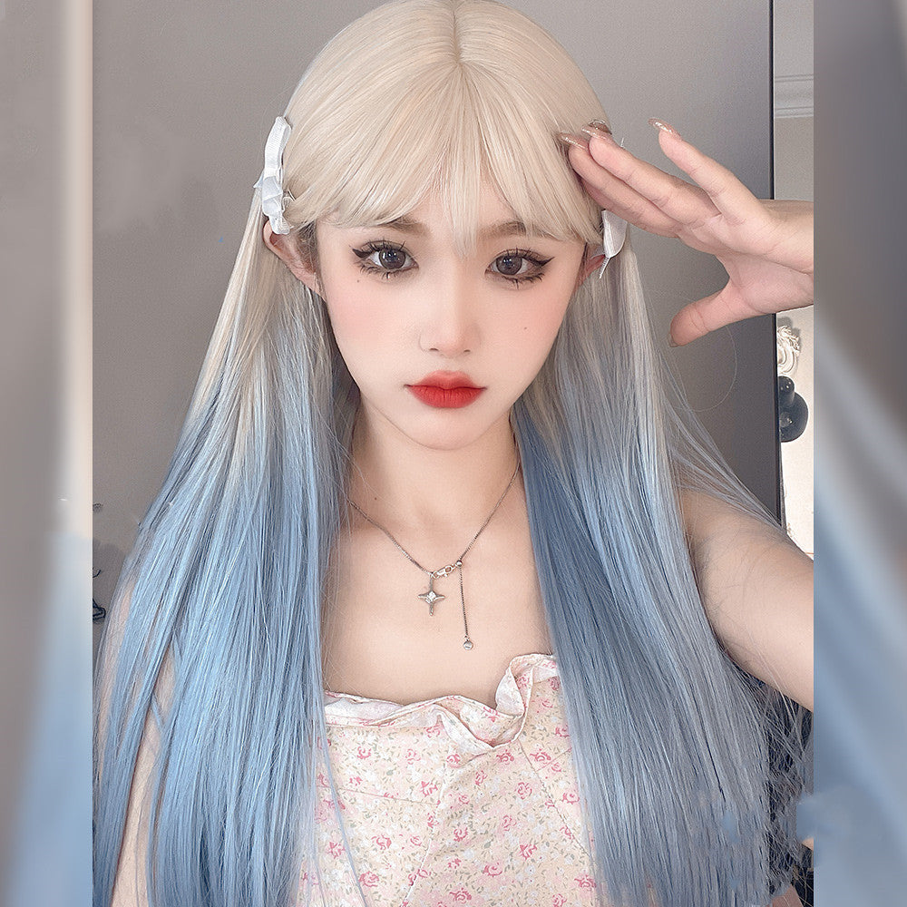 Apricot Gradient Light Blue Long Straight Wig  HA0690