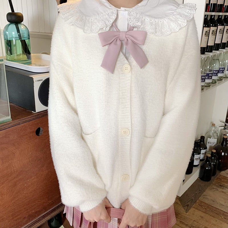 Long sleeve plush cardigan sweater   HA1476