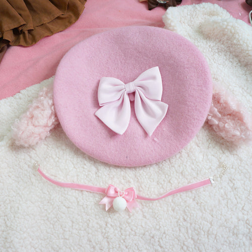 Cute pink furball bow collar    HA0503