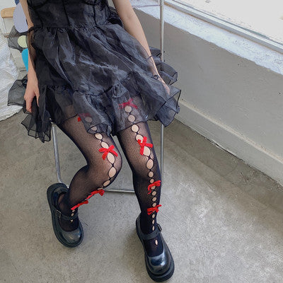 Sweet Girl Hollow Handmade Bow Net Socks  HA0865