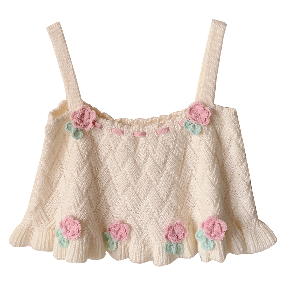 Flower Basket Beige Knit Tank Top  HA0421