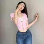 Sweet and Spicy Lace Panel Crop T-Shirt  HA1080