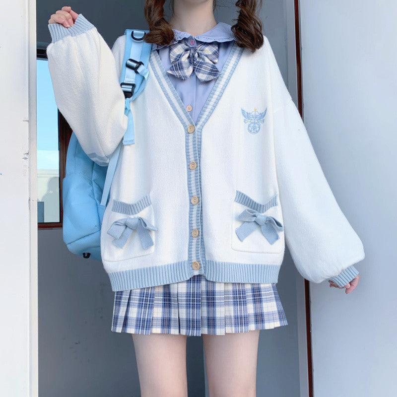 Embroidered Bow Knit Cardigan   HA0574