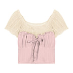 Knitted Lace Top A-Line Skirt Sweet Two-piece Set   HA2024