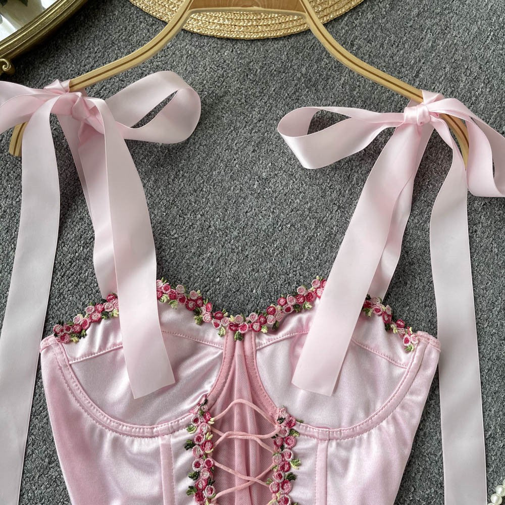 Ribbon hollow tube top suspenders HA1584