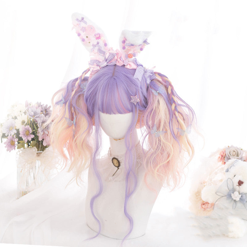 Purple pink gradient long curly hair HA0360