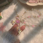 Pink Zircon Cross Necklace   HA1322