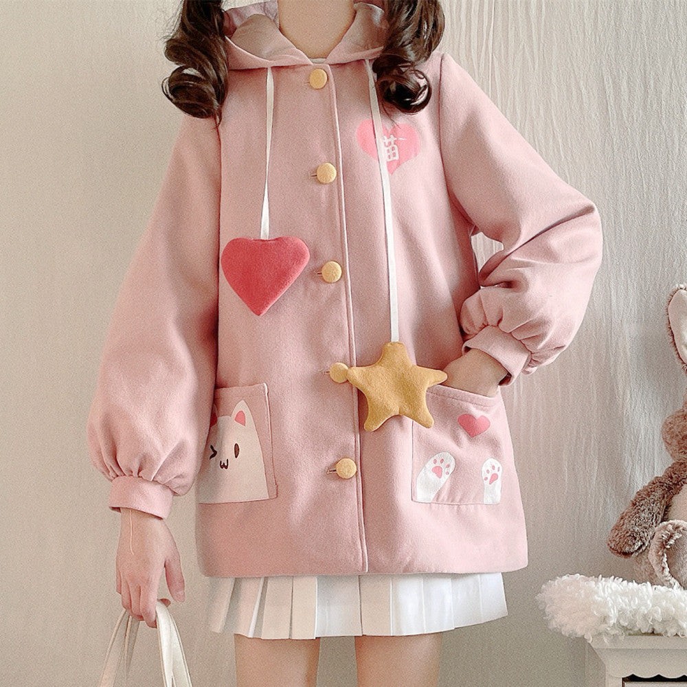 Sweet and cute cat embroidered coat   HA1141