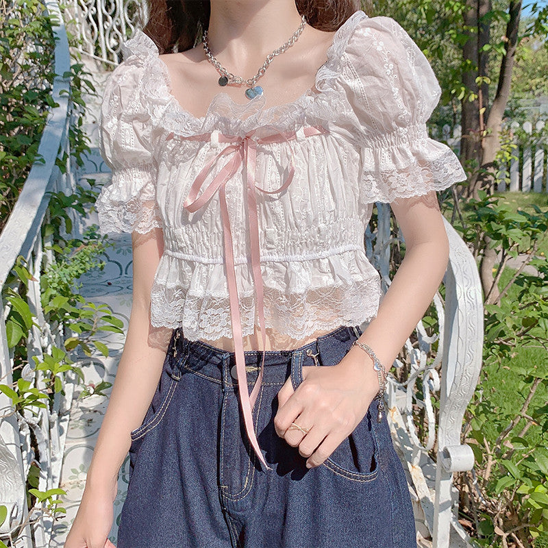 Sweet Lace French Short Sleeves  HA0374