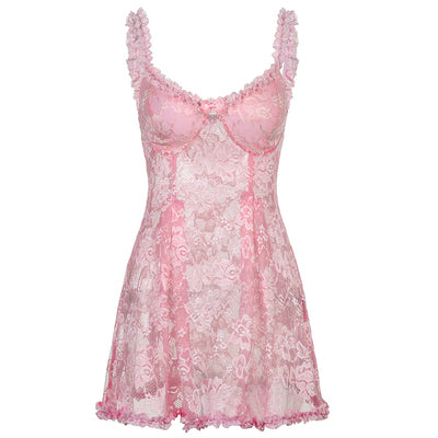 Pink Lace Mesh Cutout Dress  HA0532