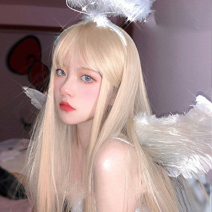 Daily sweet and cute blonde long straight hair   HA0163