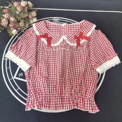 Cotton Doll Collar Bow Short Sleeves   HA0499