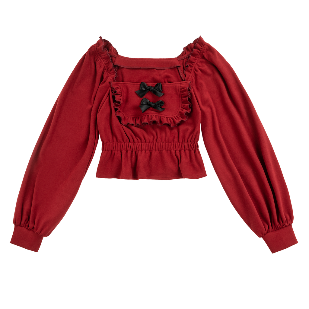 Red and white bowknot all-match top   HA1506