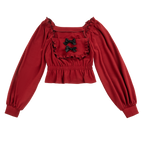 Red and white bowknot all-match top   HA1506