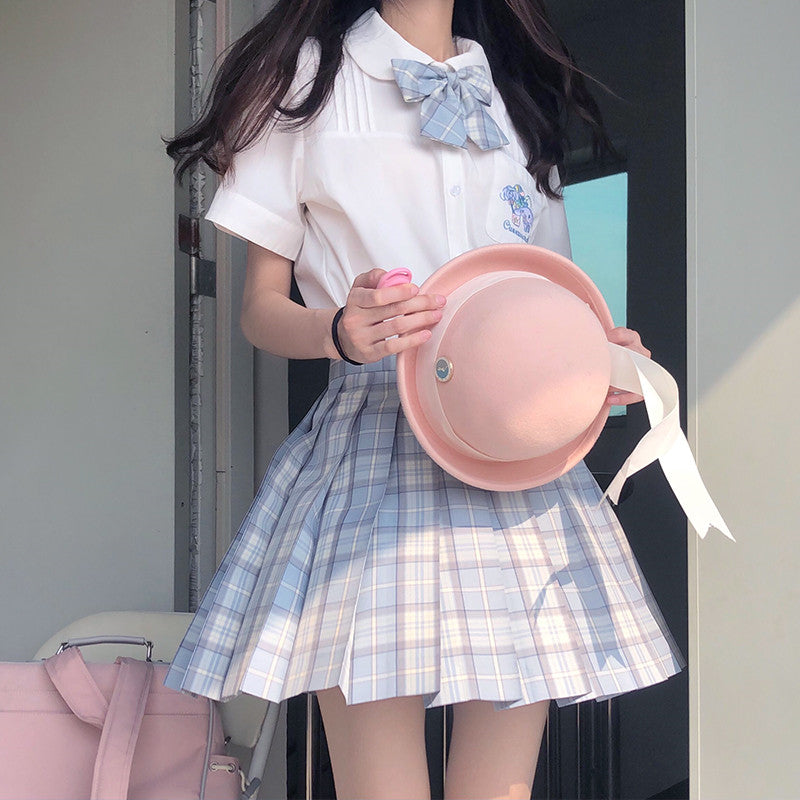 Sky Blue grid skirt   HA0737