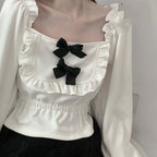 Red and white bowknot all-match top   HA1506