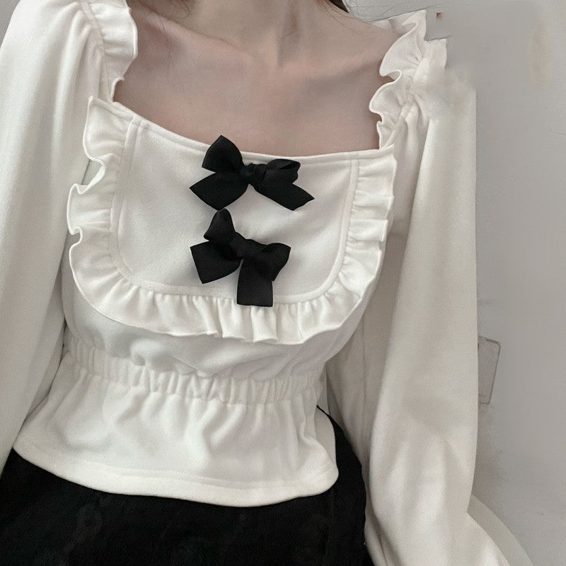Red and white bowknot all-match top   HA1506