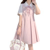 Pink Rabbit Ear Pleated Tank Top Dress   HA0789
