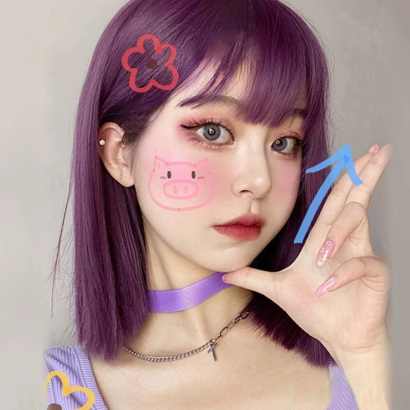 Purple Medium Length Straight Hair Wig   HA1670
