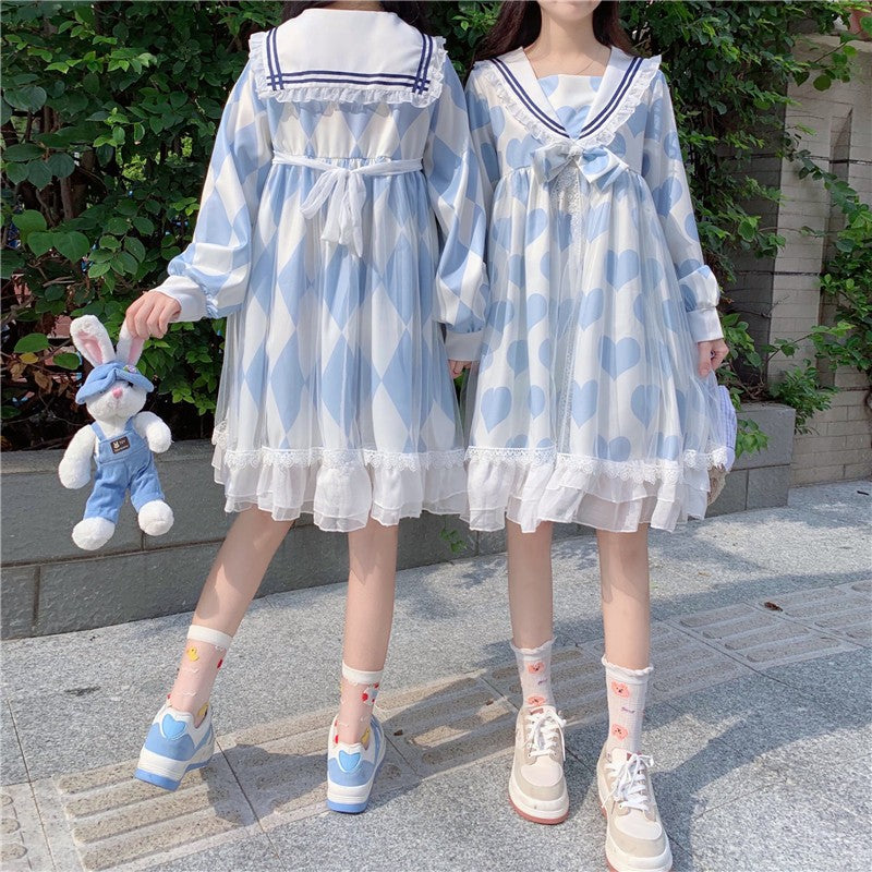 Cute Navy Long Sleeve Dress  HA1469