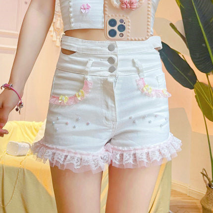All-match slim denim shorts   HA0683