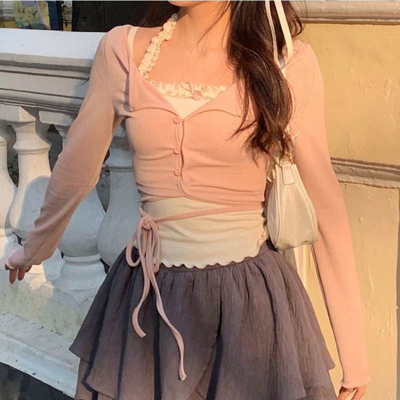 Sweet halter neck vest skirt suit   HA1658
