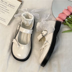 Flat bowknot round toe leather shoes HA1407