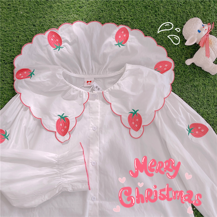 Cute Strawberry Embroidered Shirt   HA1132