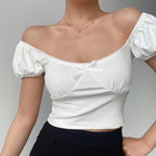 Lace bow short-sleeved T-shirt   HA1295