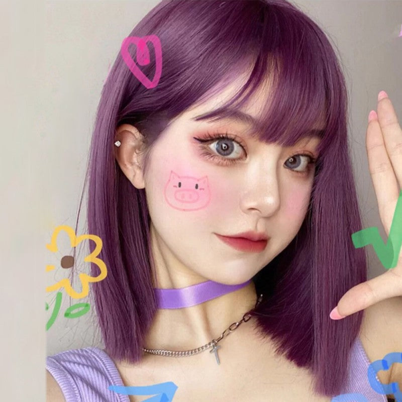 Purple Medium Length Straight Hair Wig   HA1670