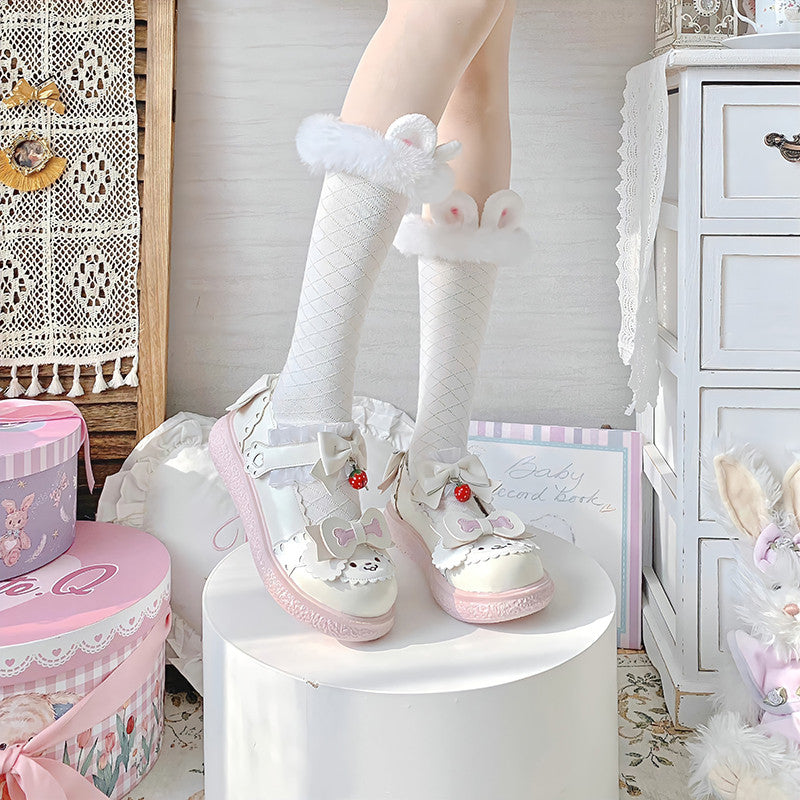 Solid Color Mid Tube Lolita White Socks  HA0810