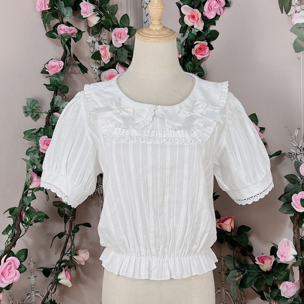 Cotton Doll Collar Bow Short Sleeves   HA0499