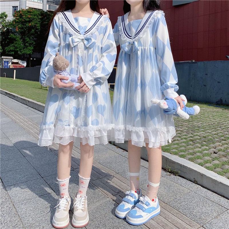 Cute Navy Long Sleeve Dress  HA1469