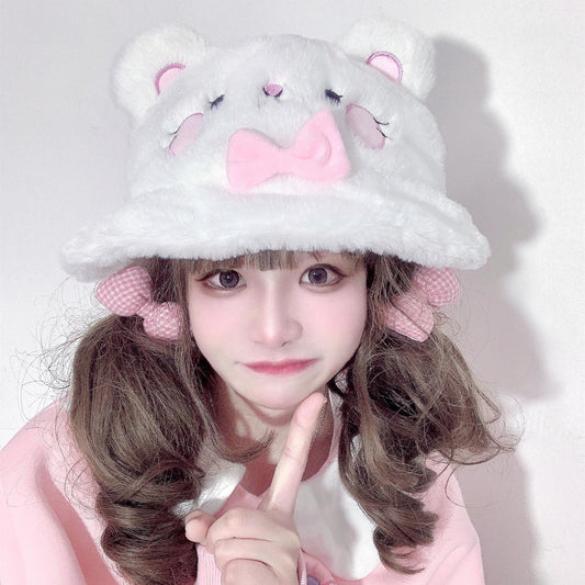 Small Hamster Bear Ears Plush Bucket Hat HA0875