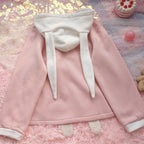 Pink and white bunny ears fleece sweater HA1214