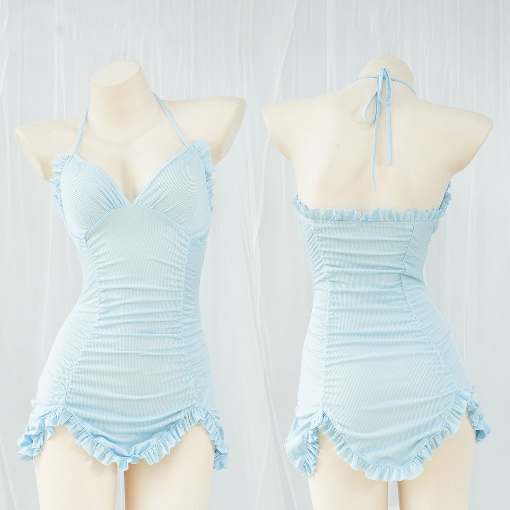 V-neck lace nightdress package hip miniskirt dress    HA1072