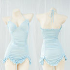 V-neck lace nightdress package hip miniskirt dress    HA1072
