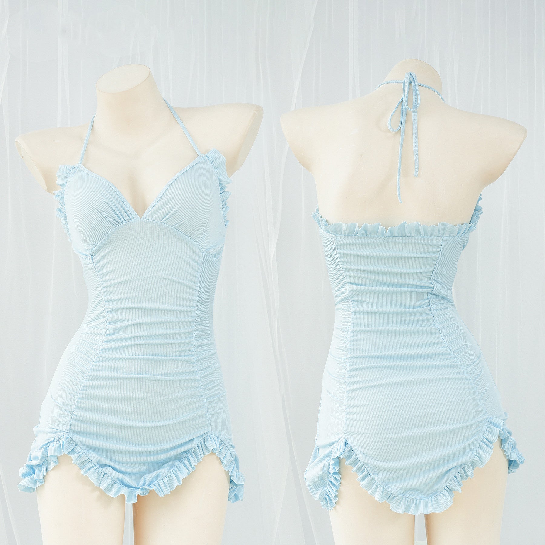 V-neck lace nightdress package hip miniskirt dress    HA1072