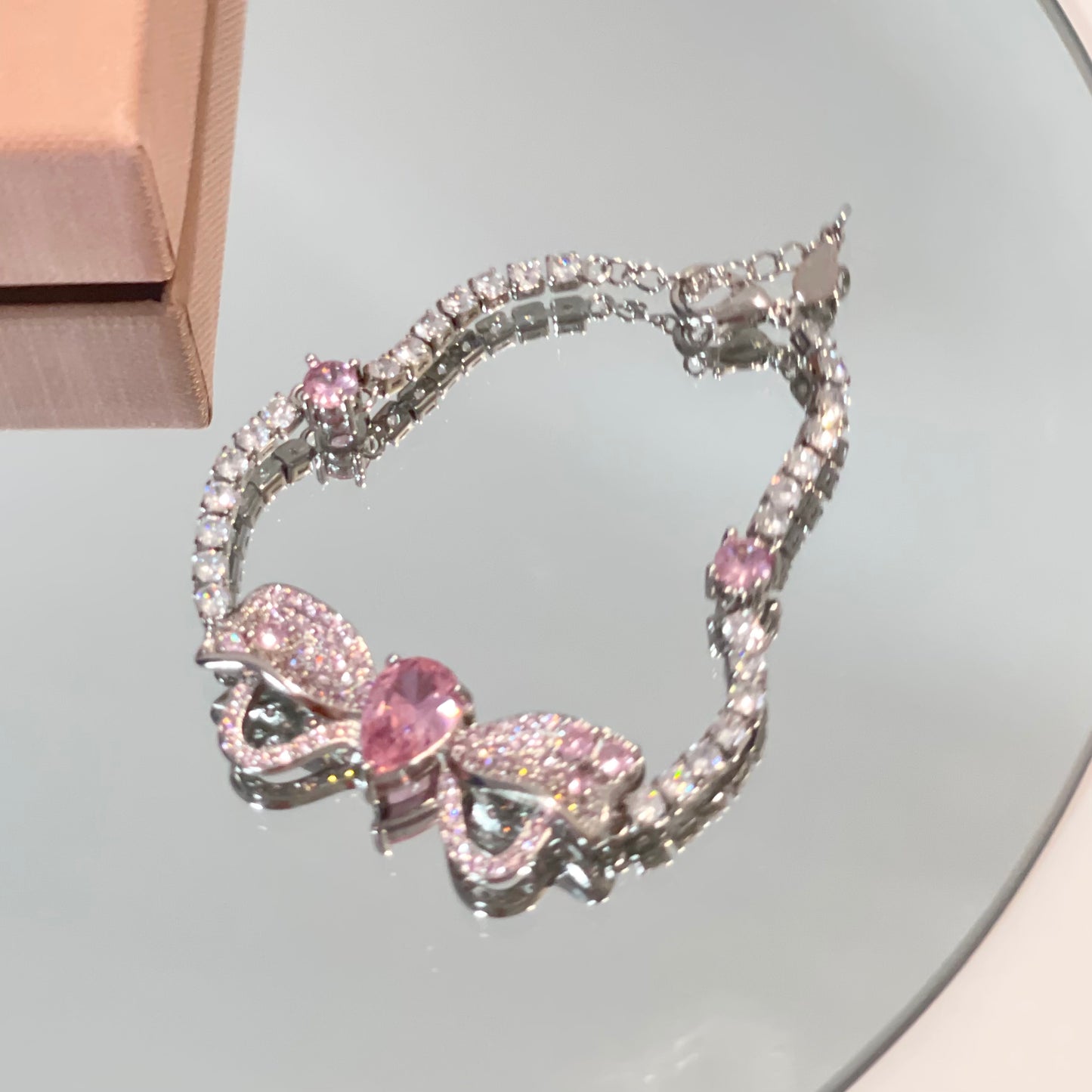 Delicate Pink Diamond Earrings Necklace Bracelet   HA1289