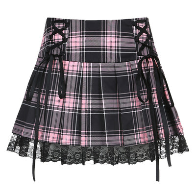 Plaid pleated skirt    HA0514
