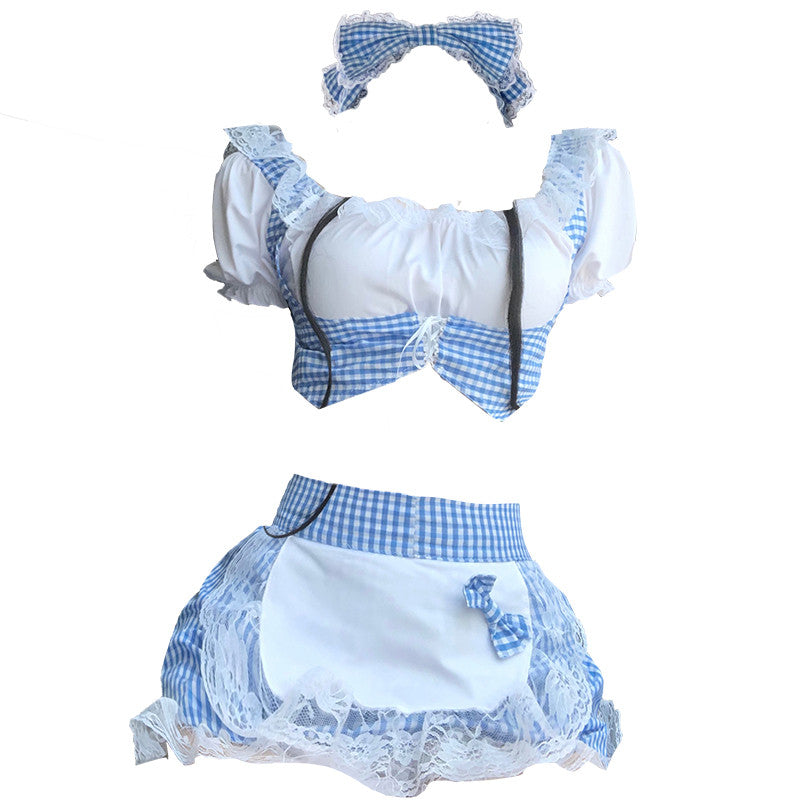 Lace Blue Grid Maid Dress    HA0338