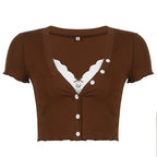 Fake two-piece T-shirt with inner panel V-neck  HA0813